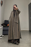 AVIVA JIFEI XUE A21-KJL Reversible Heavy Wool blend Stripe Long Kimono Coat
